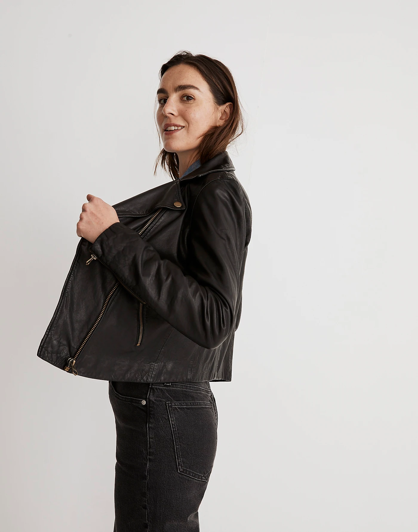 Washed Leather Motorcycle Jacket: Brass Hardware Edition