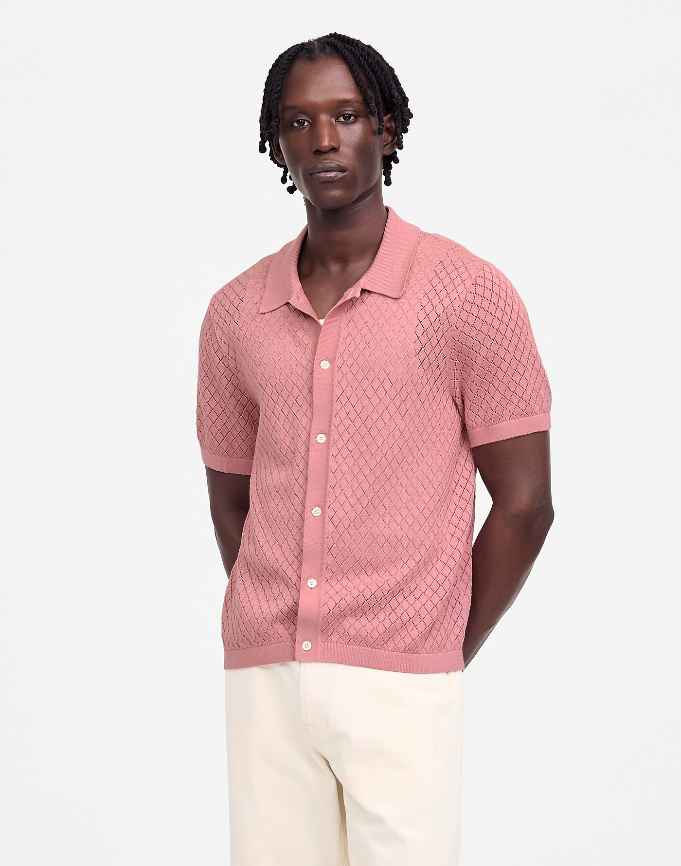 Diamond Pointelle-Stitch Sweater Polo