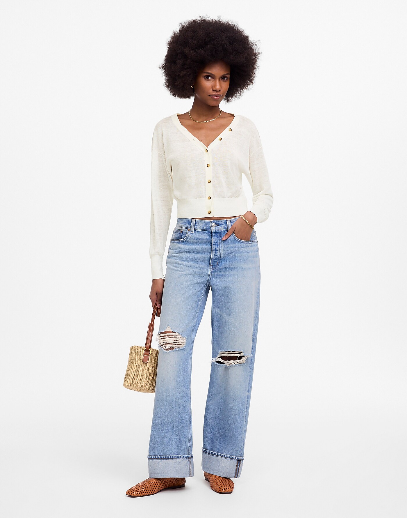Linen-Blend V-Neck Cardigan